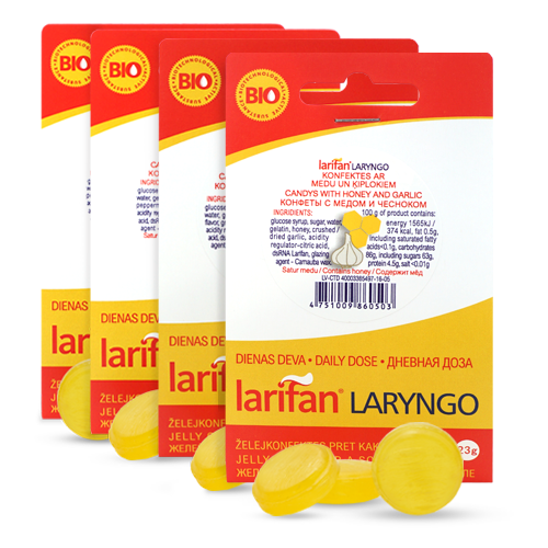 4 x Larifan LARYNGO ar medu un ķiplokiem (term.05.2023)