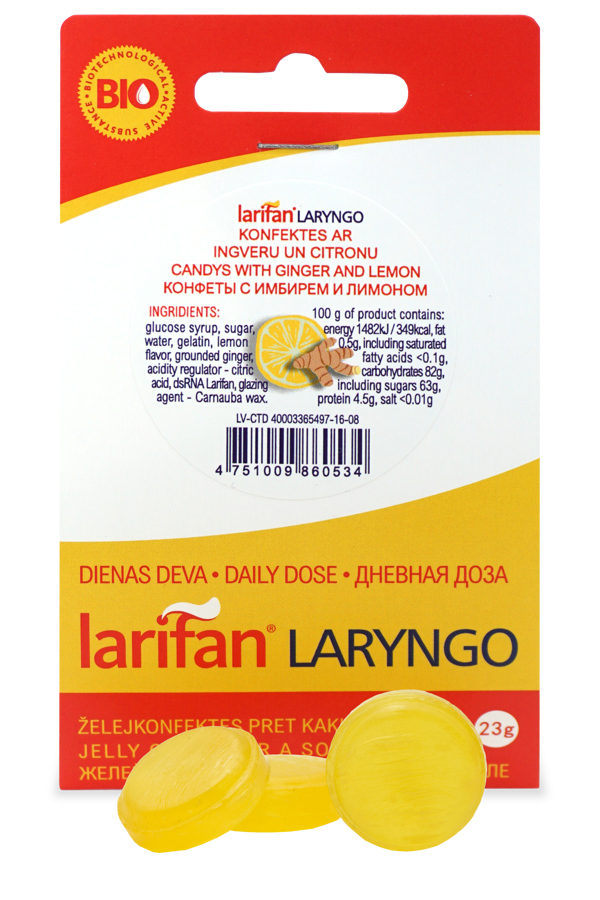 Larifan LARYNGO ar ingveru un citronu garšu