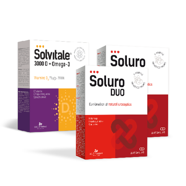 Urīnceļu labsajūtai. 2 Soluro Duo + Solvitale 3000D