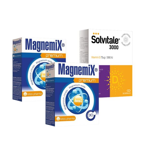 Enerģijai un jaudai (2x Magnemix Premium + Solvitale 3000 D + Omega-3)